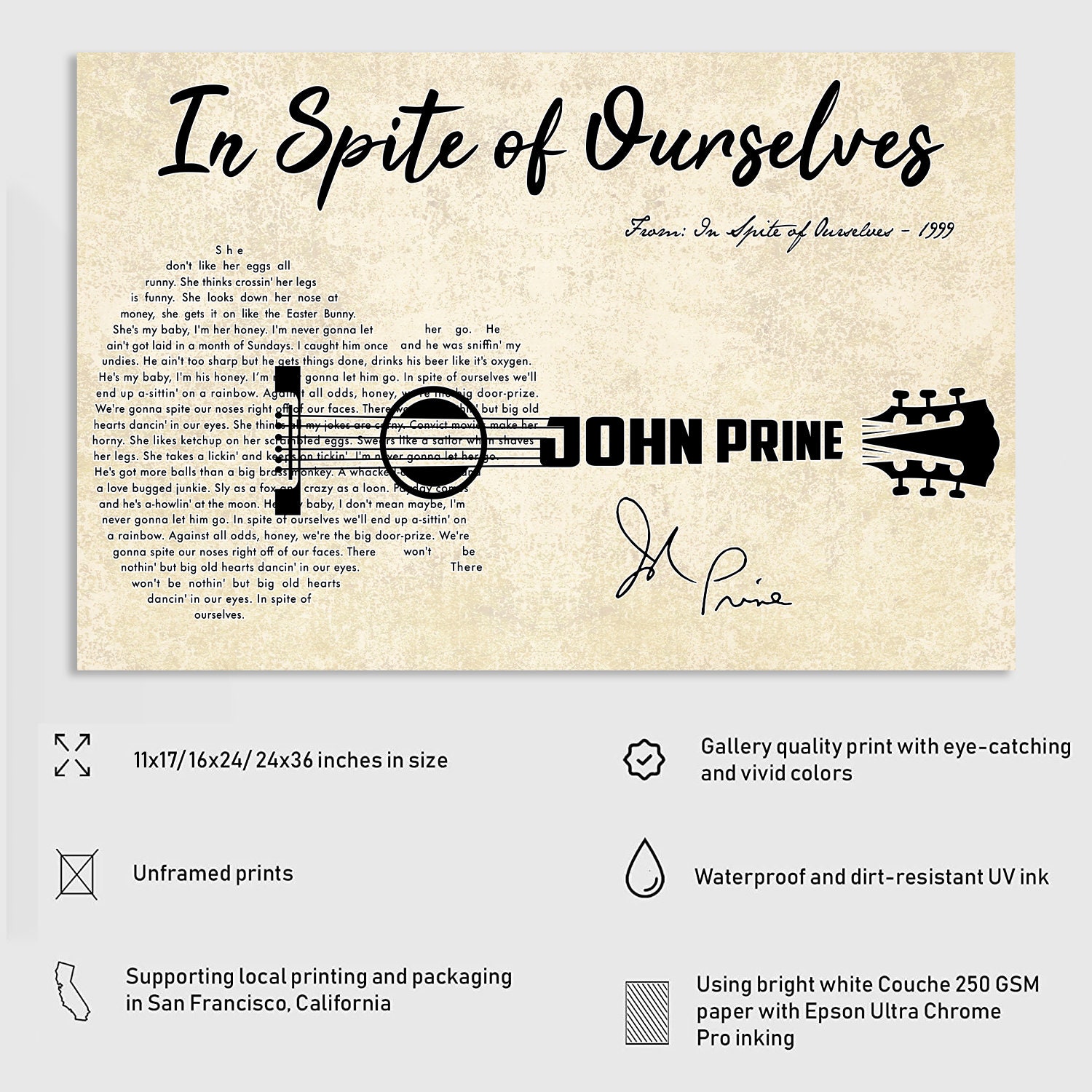 In Spite of Ourselves Poster Unique Quote in Spite of Ourselves Lyrics Song Prints John Prine
