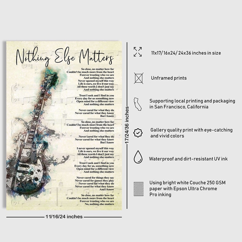 Nothing Else Matters Lyrics Poster, Guitar Custom Lyrics Digital Print, Perfect Gift for Musicians, Nothing Else Matter Song Lyrics Canvas image 2