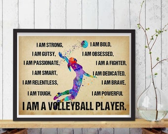 Volleyball Player Poster, Sport Quote Motivational Sports Posters Digital Print, Volleyball Wall Art Quotes Inspirational Decoration