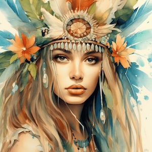 Boho Style Women Art Digital Art - Instant Download for Infusing Bohemian Feminine Energy