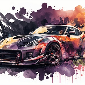 Watercolor Sports Car Art Print | Instant Download Digital Art - Etsy