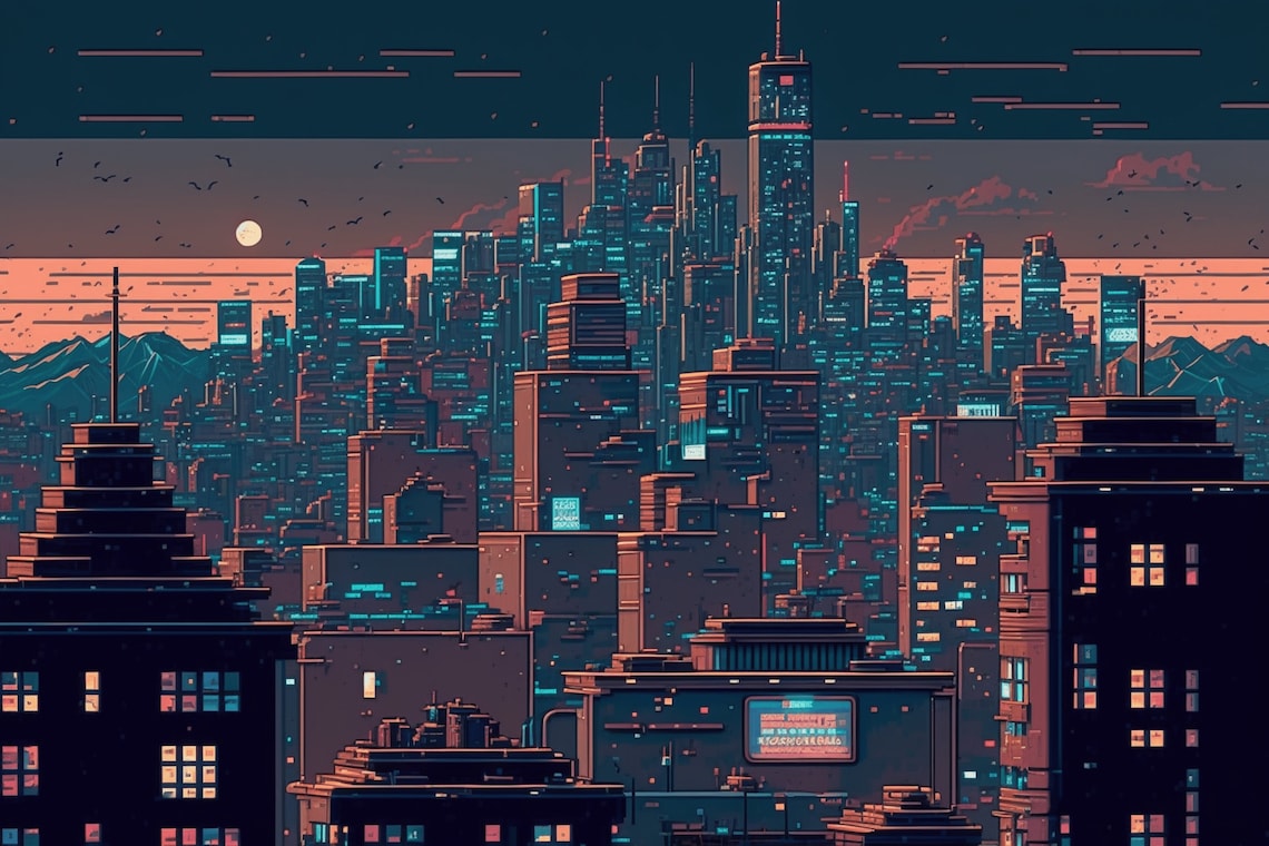 Digital Pixel City Illustration - Instant Art Download - Etsy