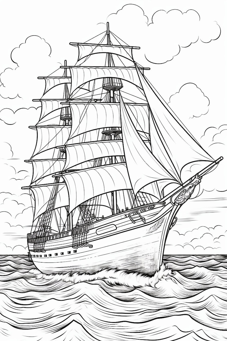Set Sail With Boat Coloring Pages Instant Download - Perfect for