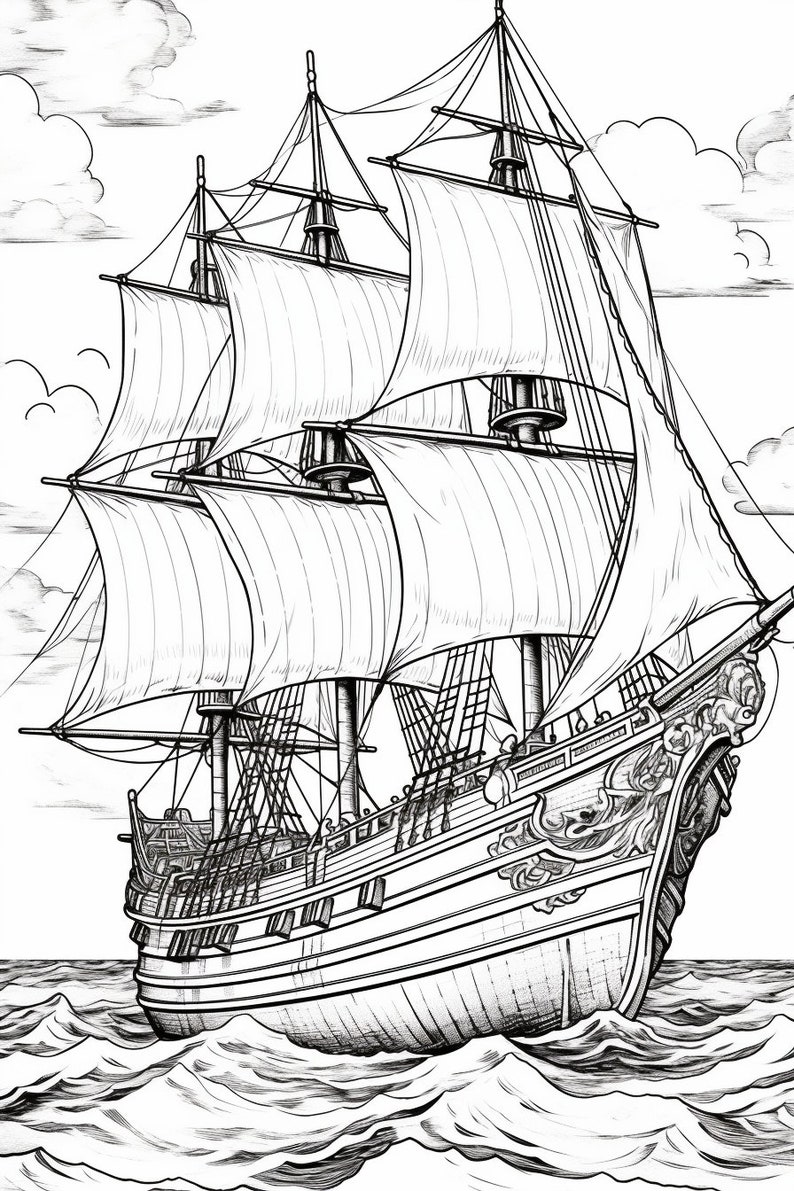 Set Sail With Boat Coloring Pages Instant Download - Perfect for