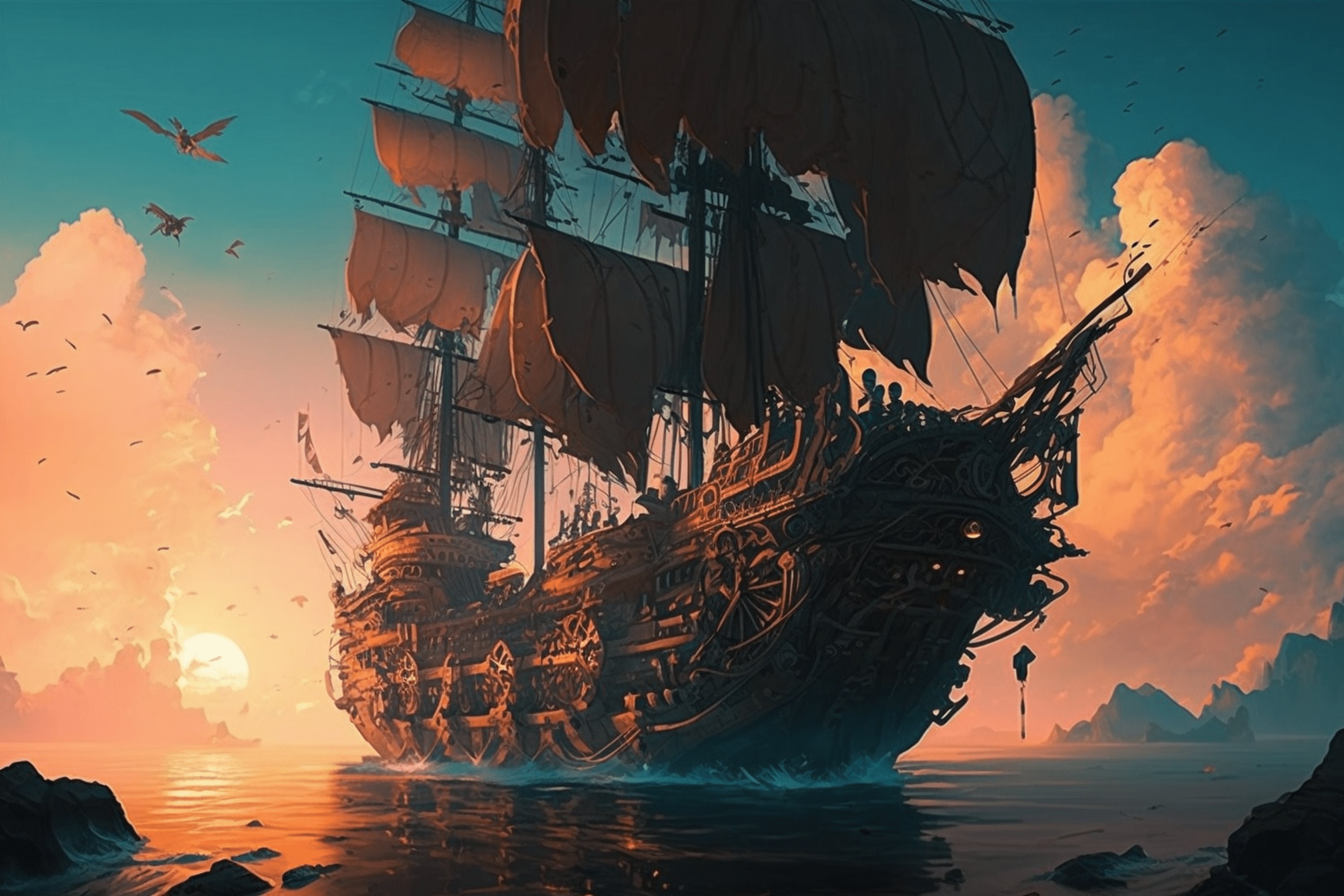 Anime Second Pirate Ship Print Tattoo Fan Art Matte Print -  Sweden