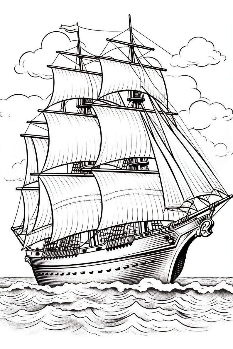 Set Sail With Boat Coloring Pages Instant Download - Perfect for