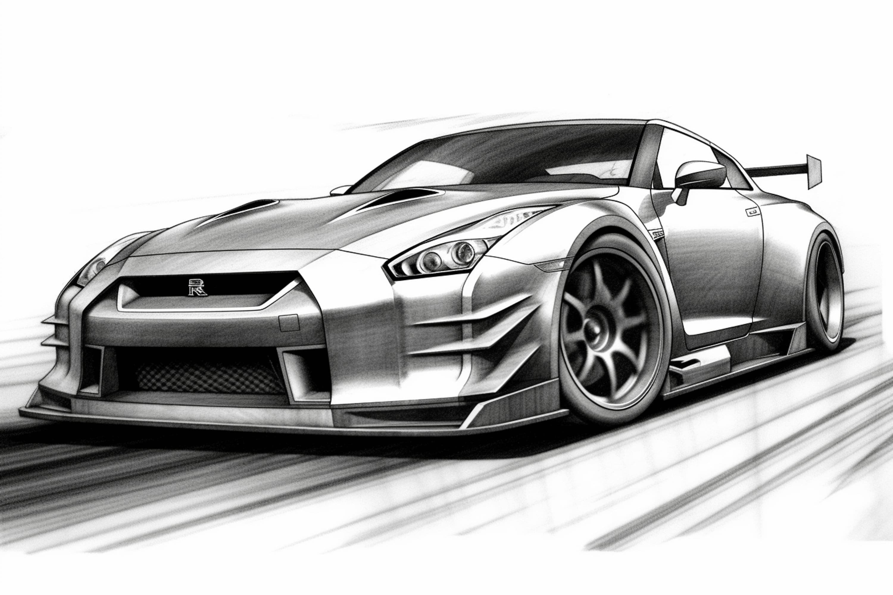 Pencil Sketch Nissan GTR Print Instant Download - Classic Wall Decor for Car Lovers