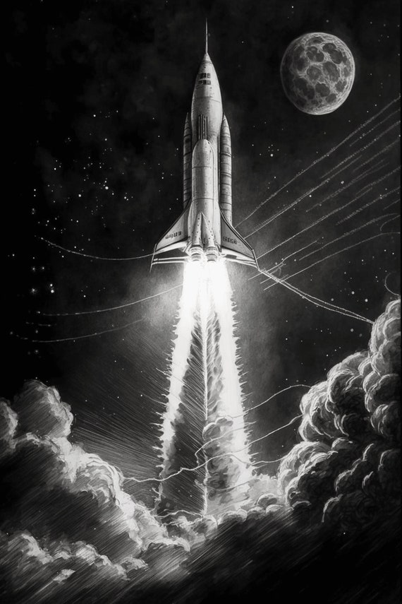 Digital Rocket Art Instant Download - Space Home Decor Wall Art