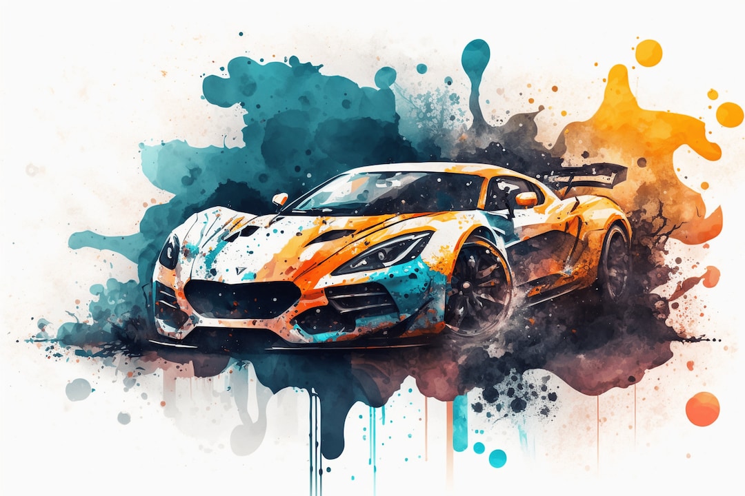 Watercolor Sports Car Art Print | Instant Download Digital Art - Etsy