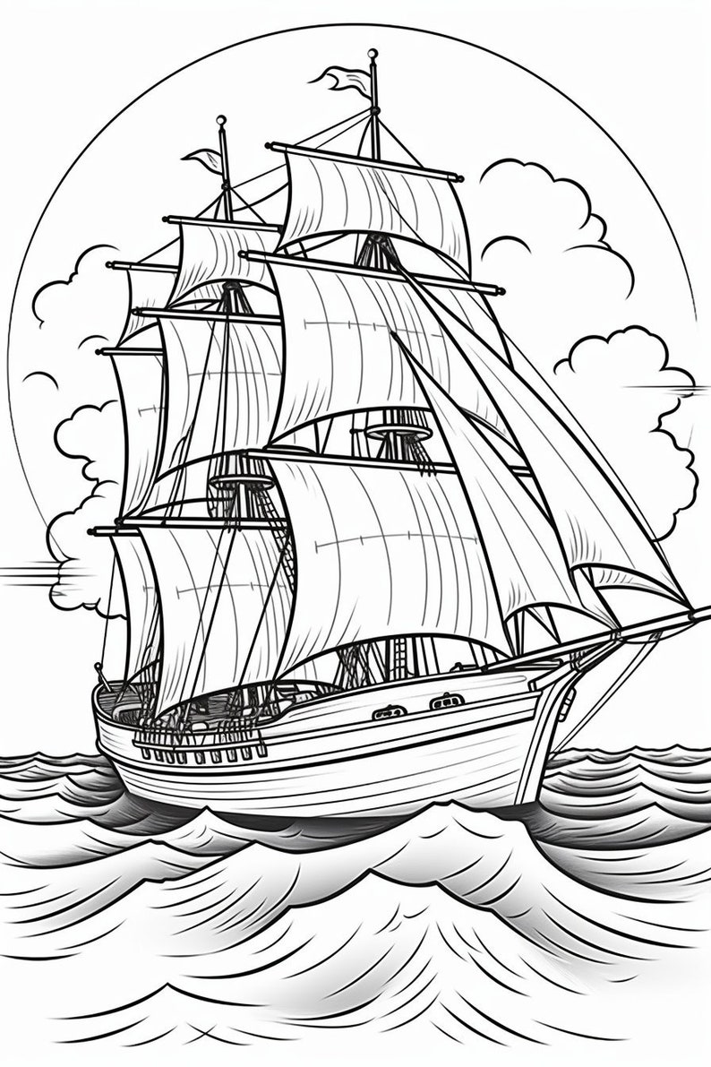 Set Sail With Boat Coloring Pages Instant Download - Perfect for
