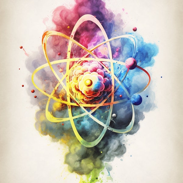 Watercolor Atom Digital Art - Instant Download