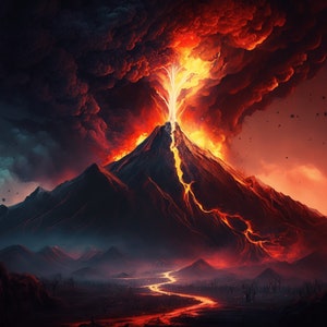 Erupting Volcano Printable Art - Digital Download