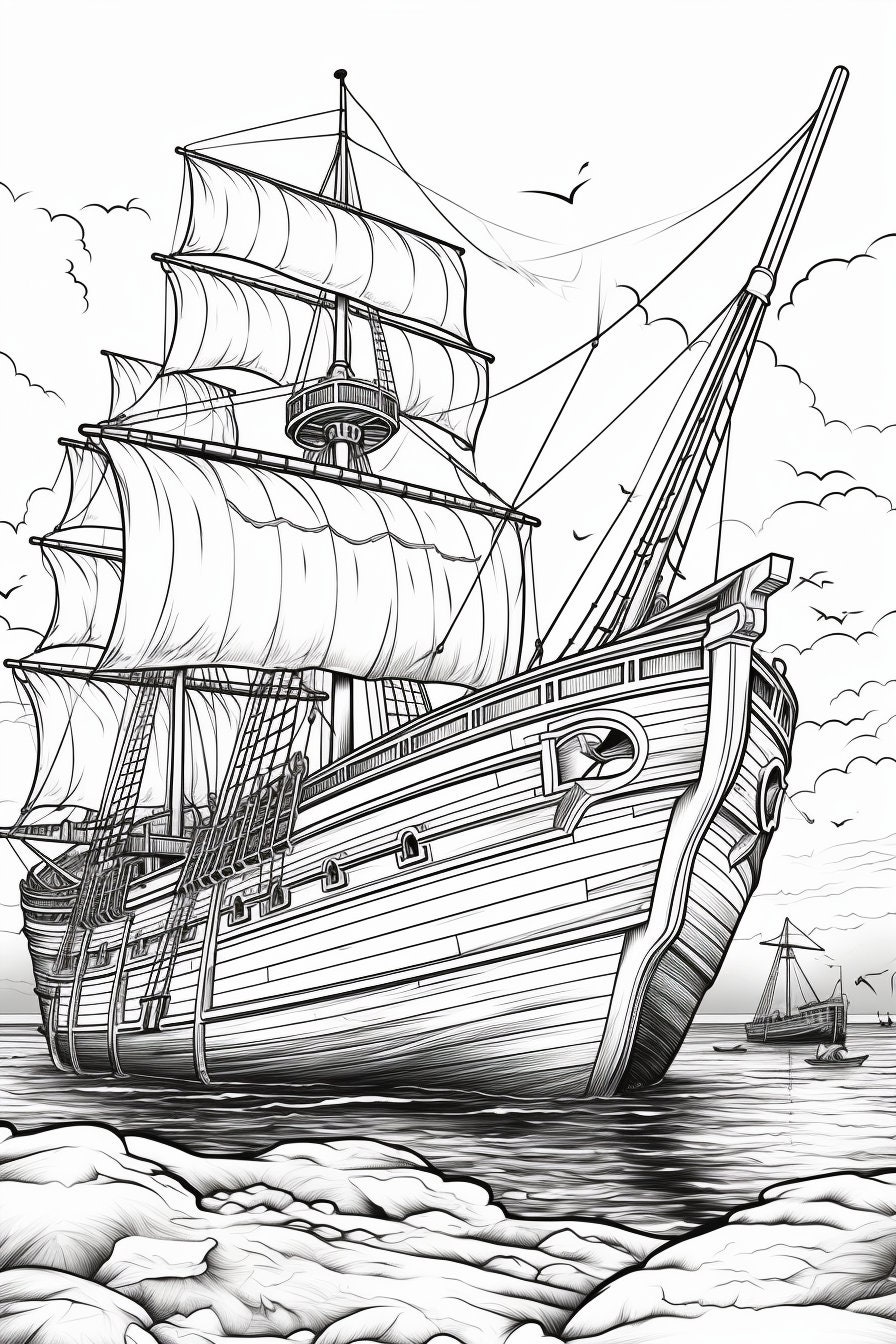 Set Sail With Boat Coloring Pages Instant Download - Perfect for