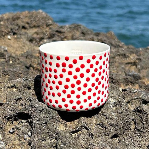 Porzellan Rote Punkte Design Tasse Handgemachte Keramik Kaffee und