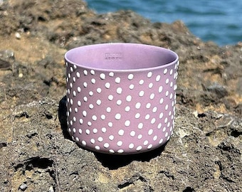 Coffee Cup | Premium Design Handmade Porcelain | Dots Series White on Purple Glazed, Midi or Maxi Size