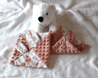 Doudou plat en polaire minky, doudou avec oreilles de lapin