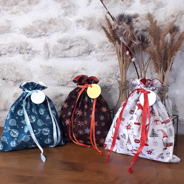 Sac cadeau en tissu réutilisable,  pochette cadeau pour anniversaire, fêtes des mères, fêtes des pères, noël