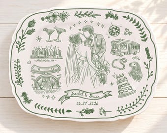 Personalized Wedding Platter Plate, Custom Newlywed Couple Gift, Ceramic Anniversary Keepsake, Bridal Shower and Housewarming Gift P7245C90