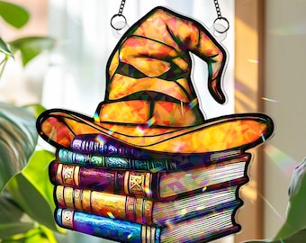 Wizard School Glass Hologram Acrylic Suncatcher, Magical Castle Window Hanging, Wizard Sorting Bookish Decor, Hanging Art Gift GHA5292YW0