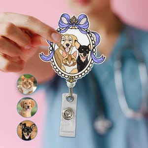 Custom Pet Badge Reel, Dog Mom Gift, Cat Photo ID Holder, Nurse Life Reel, Coquette Bow Reel, Name Tag Clip, acrylic badge clips  ABC62HMD0