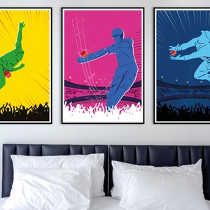 Cricket Player Poster, Cricket Player Set of 3 Prints, Cricket Wall Art, Cricket Gift, Printable, Sport, Room Decor, Batsman Bowler Fielder image 1