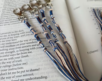 Tzitzits Sandstone 1 set (4 tassels) w/Blue Thread  Knotted 10-5-6-5 (YHWH) |Biblical Tassels