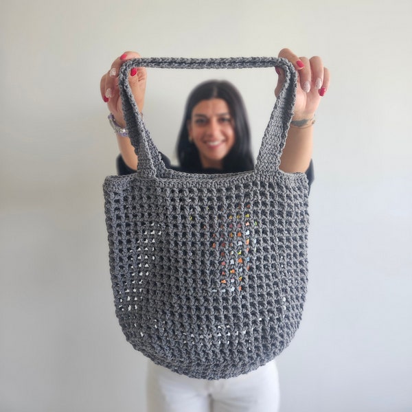 Gray Macrame Beach Bag, Mesh Bag, Shopping Purse, Macrame Yarn, Big Tote, Woman Bags, Gift For Mom, Handytasche, Summer Bag, Crochet Bag