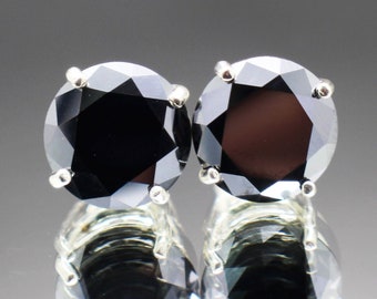 2Ct Round Cut Lab Créé Black Diamond Prong Femme Solitaire Beauty Stud Boucles d'Oreilles Plaqué Or Jaune 18K (Argent 100% Sterling Pur)