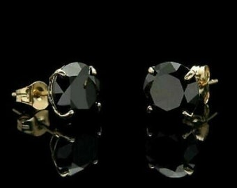 2Ct Round Cut Lab Créé Black Diamond Prong Femme Solitaire Beauty Stud Boucles d'Oreilles Plaqué Or Jaune 18K (Argent 100% Sterling Pur)