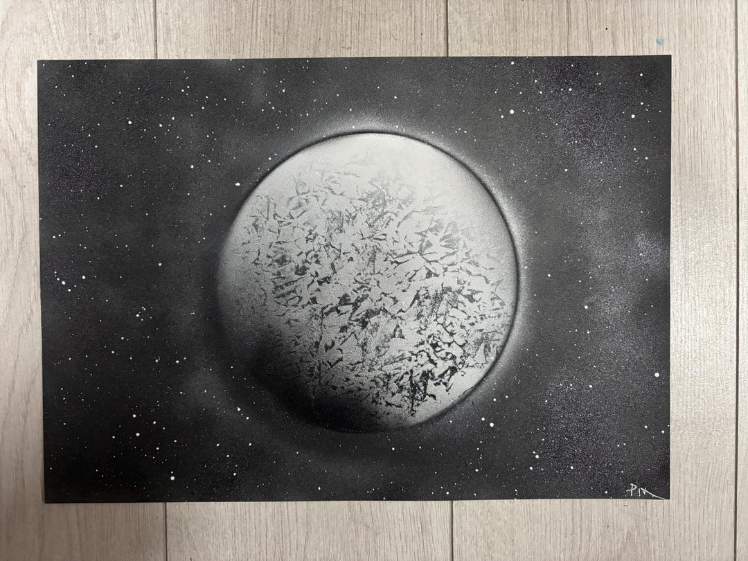 Original Space Art - Black and White Planet - Etsy
