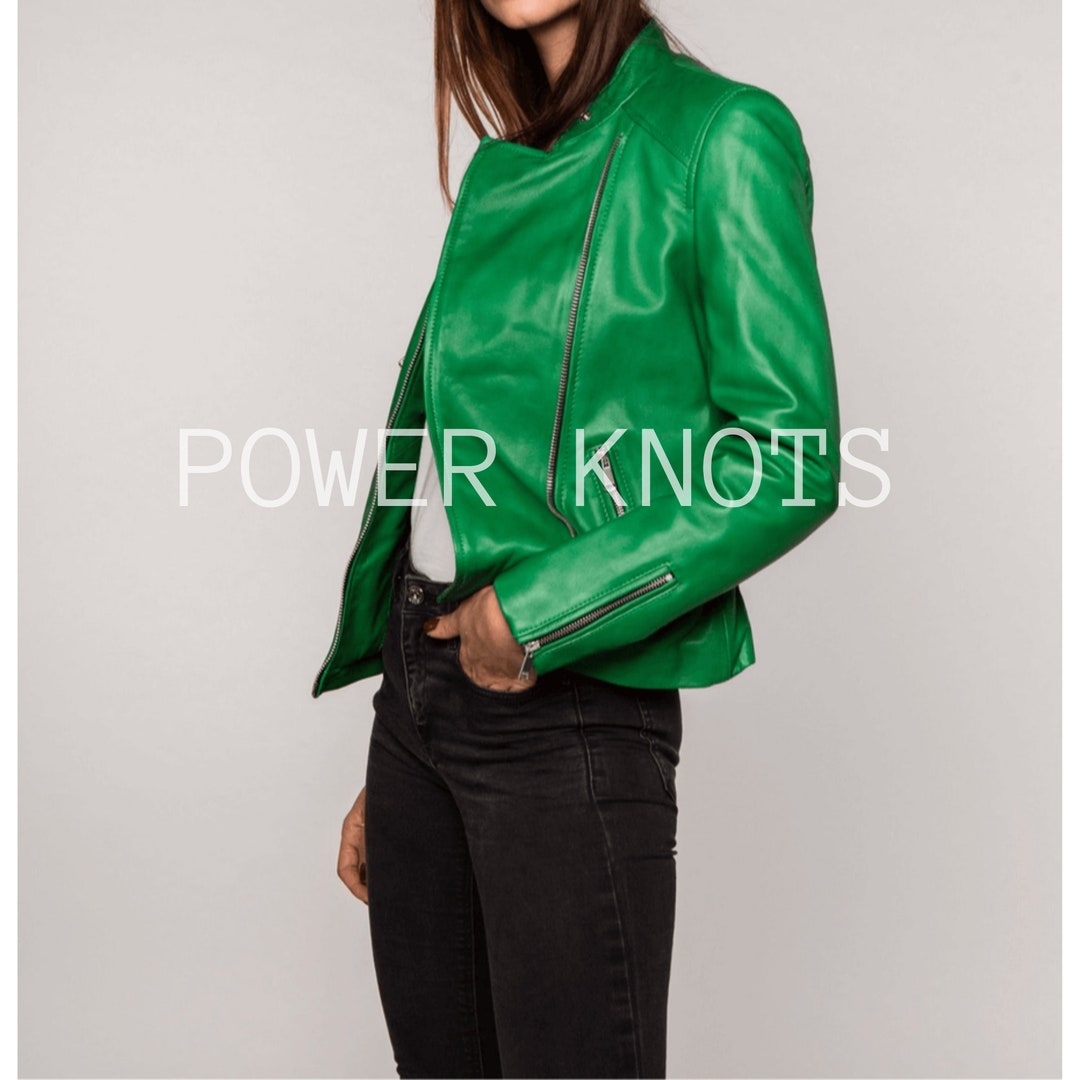 Women's Bright Green Tailored Motorcycle Biker Leather
