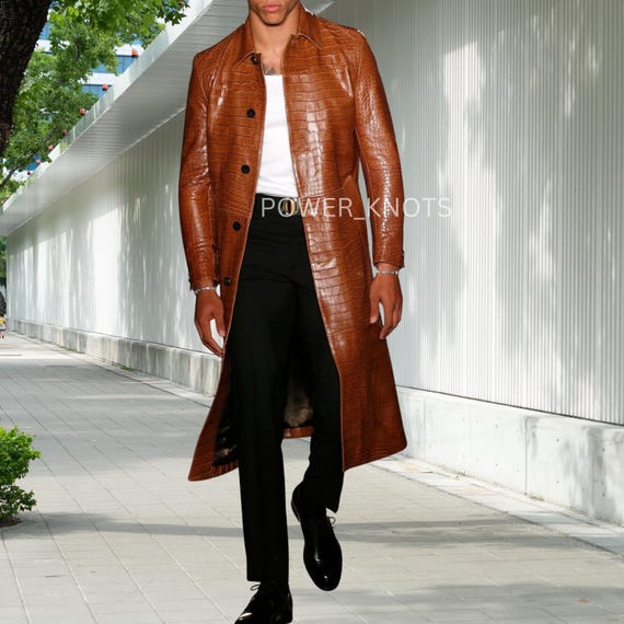 Men's Vintage Brown Croc Alligator Embossed Buttoned Genuine