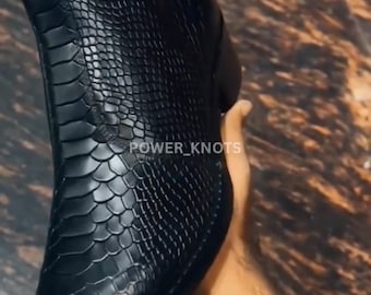 Men’s Black Python-Embossed Leather Chelsea Boots, Square Toe Cuban Heel, Gold Side Zipper, Italian Style Handmade Bespoke Dress Boots