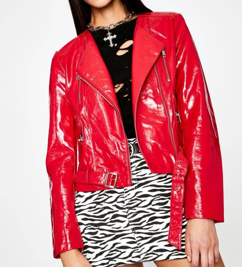Deals Women's Cut Out Asymmetric Mock Neck Faux PU Leather