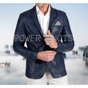 Blue Leather Blazer Etsy Ireland