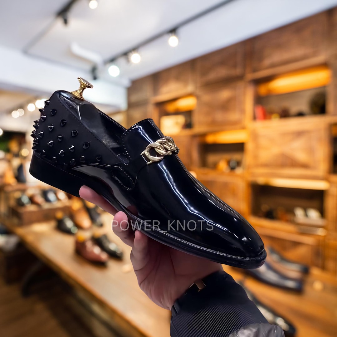 gold studded dress shoes J75 by Jump Leopold Black + Gold Studded Slip on Dress Shoes Size: 12 –  Sweet Purseonality main image 1