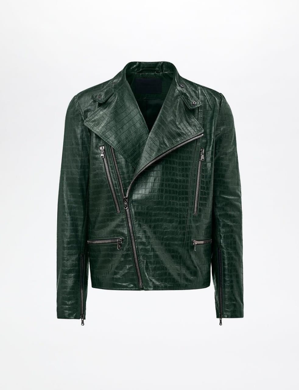 Men's Green Croc Embossed Effect Motorcycle Biker Leather