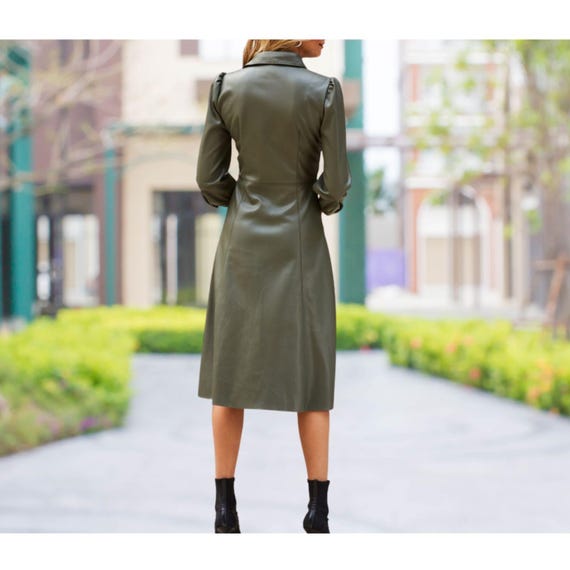 fitted lace wedding dress Olive Green Fitted Leather Dress main image 1