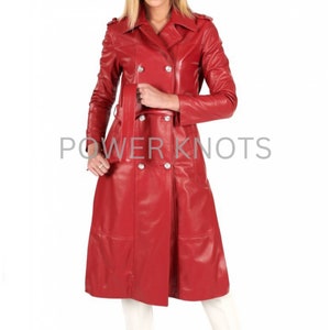 Damen Rot Zweireiher Langer Ledermantel / Trenchcoat, Damen Rot Lederjacke, Damen Rot Lederjacke, Damen Rot Lederjacke, Damen Rot Trenchcoat