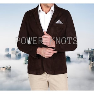 Blazer de cuero de ante marrón para hombre, blazer de cuero marrón para hombre, abrigo de cuero marrón para hombre, blazer de boda para novio, abrigo marrón