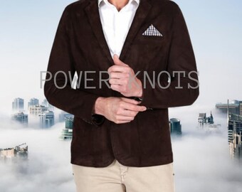 Men&#39;s Brown Suede Tailored Business Leather Blazer, Men&#39;s Brown Leather Blazer, Men&#39;s Brown Leather Coat, Groom Wedding Blazer Coat Brown
