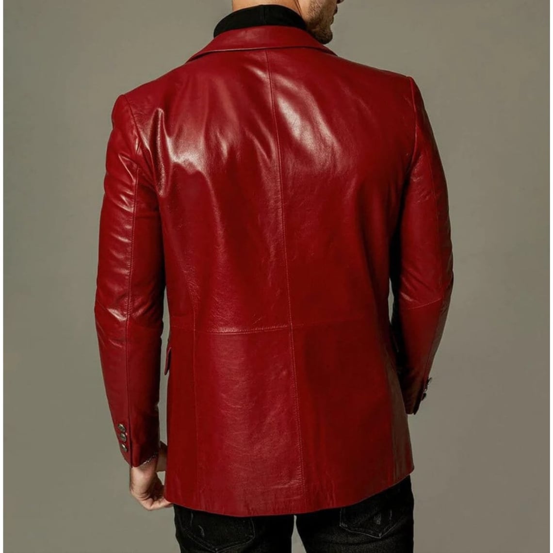 Men's Blood Red Slim Fit Business Leather Blazer, Men's Red Leather — free download