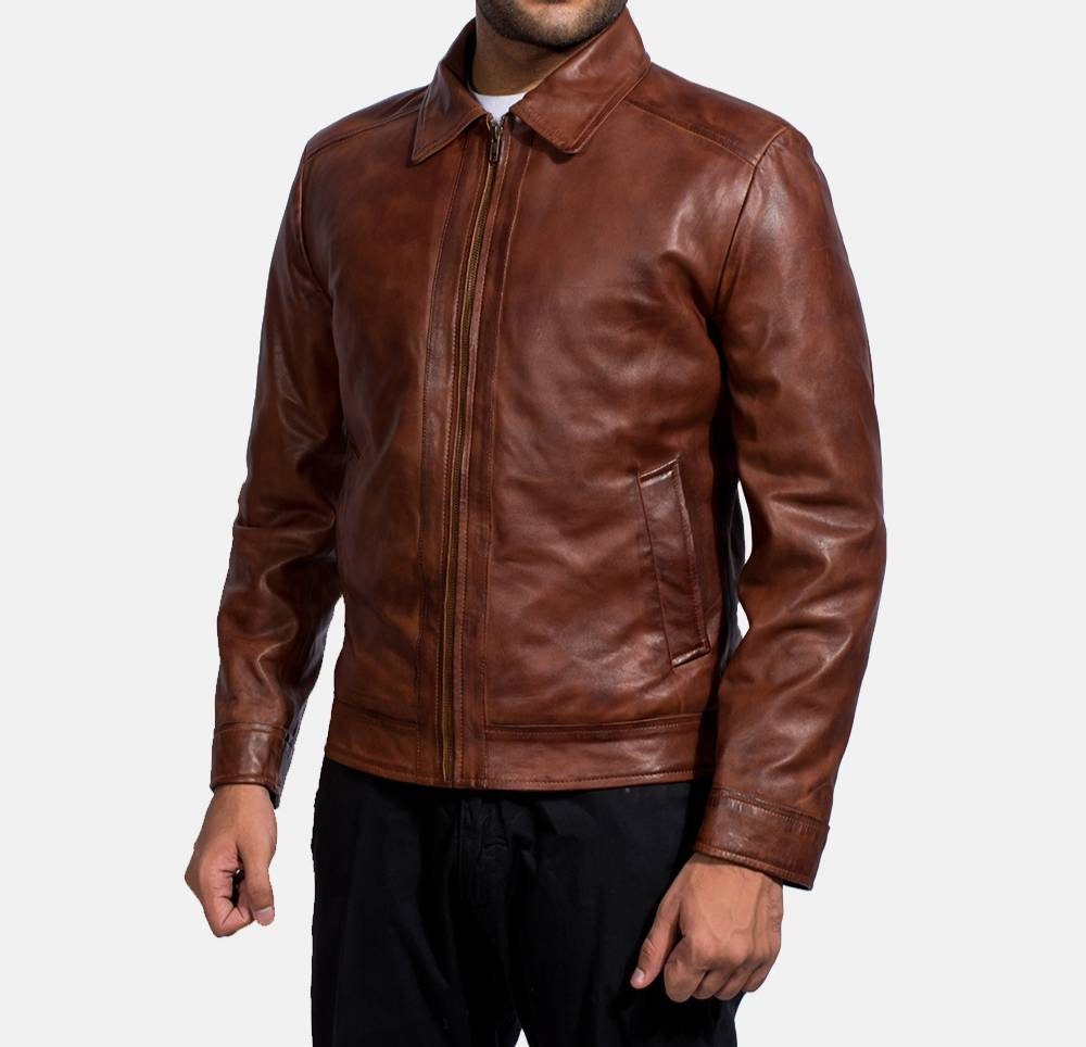 Men's Vintage Brown Solid Casual Motorcycle Biker Leather Jacket
