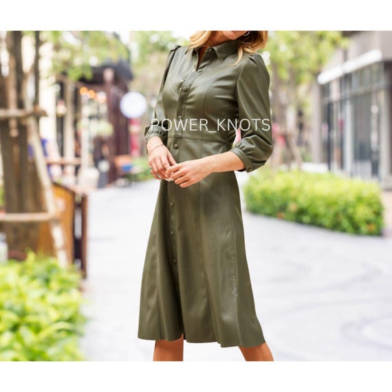 fitted lace wedding dress Hard to Believe Vegan Leather Mini Dress - Olive Green