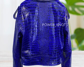 Men's Electric Blue Croc Embossed Effect Black Vintage Finish