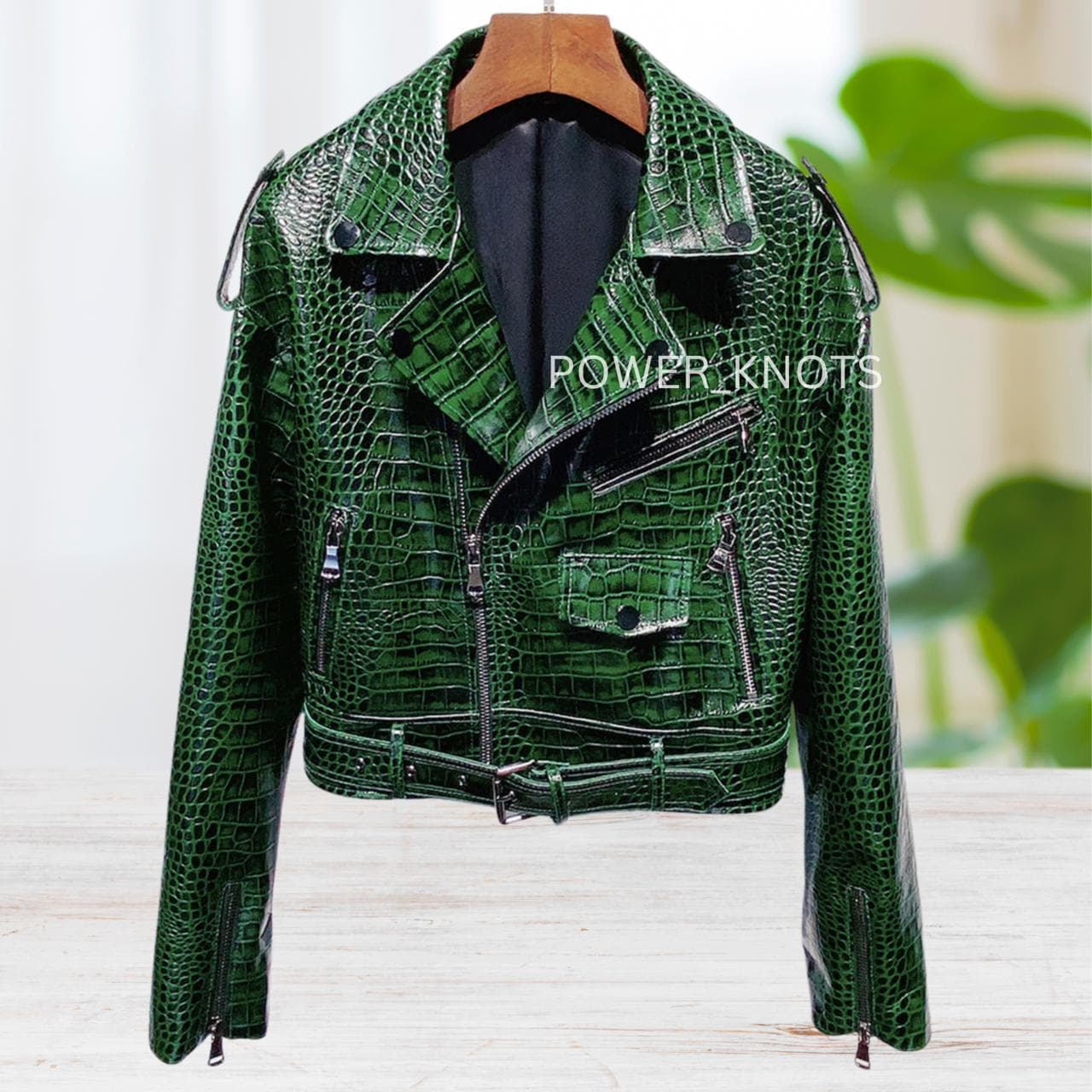 Men's Cactus Green Croc Embossed Effect Black Tipped Tailored