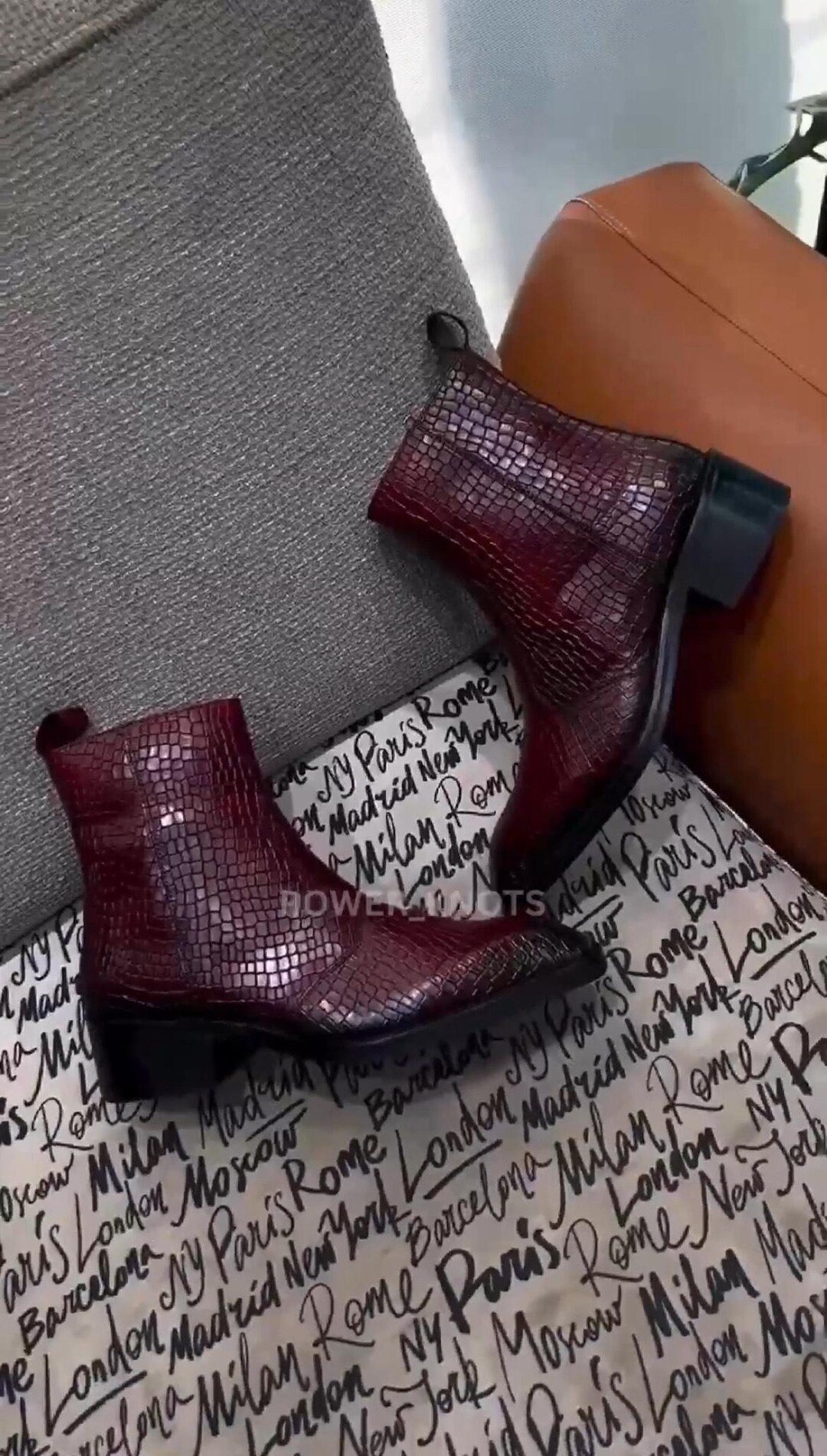Bespoke Handmade Men's Italian Maroon Red Anaconda Python Textured