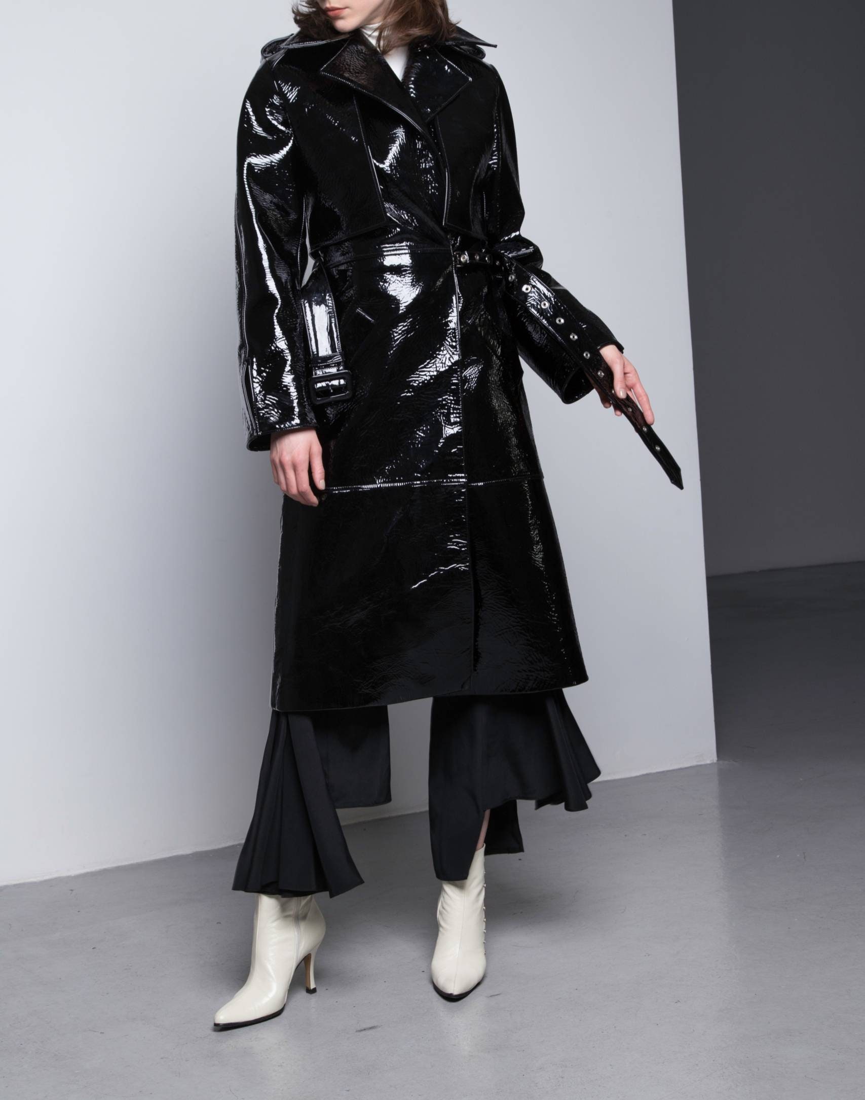 Croc-Effect Leather Trench Coat