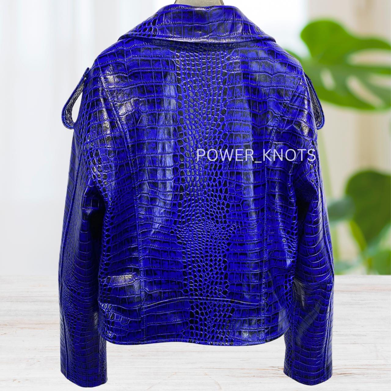 Women's Electric Blue Croc Emboss Effect Motorcycle Biker Black