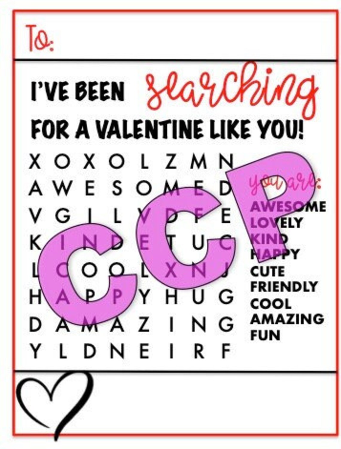 Word Search Valentine Card Printable - Etsy